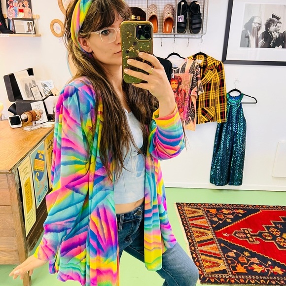 Stunning Vintage LISA FRANK VIBES 1980s Rainbow 🌈 Robe Medium - Picture 13 of 15